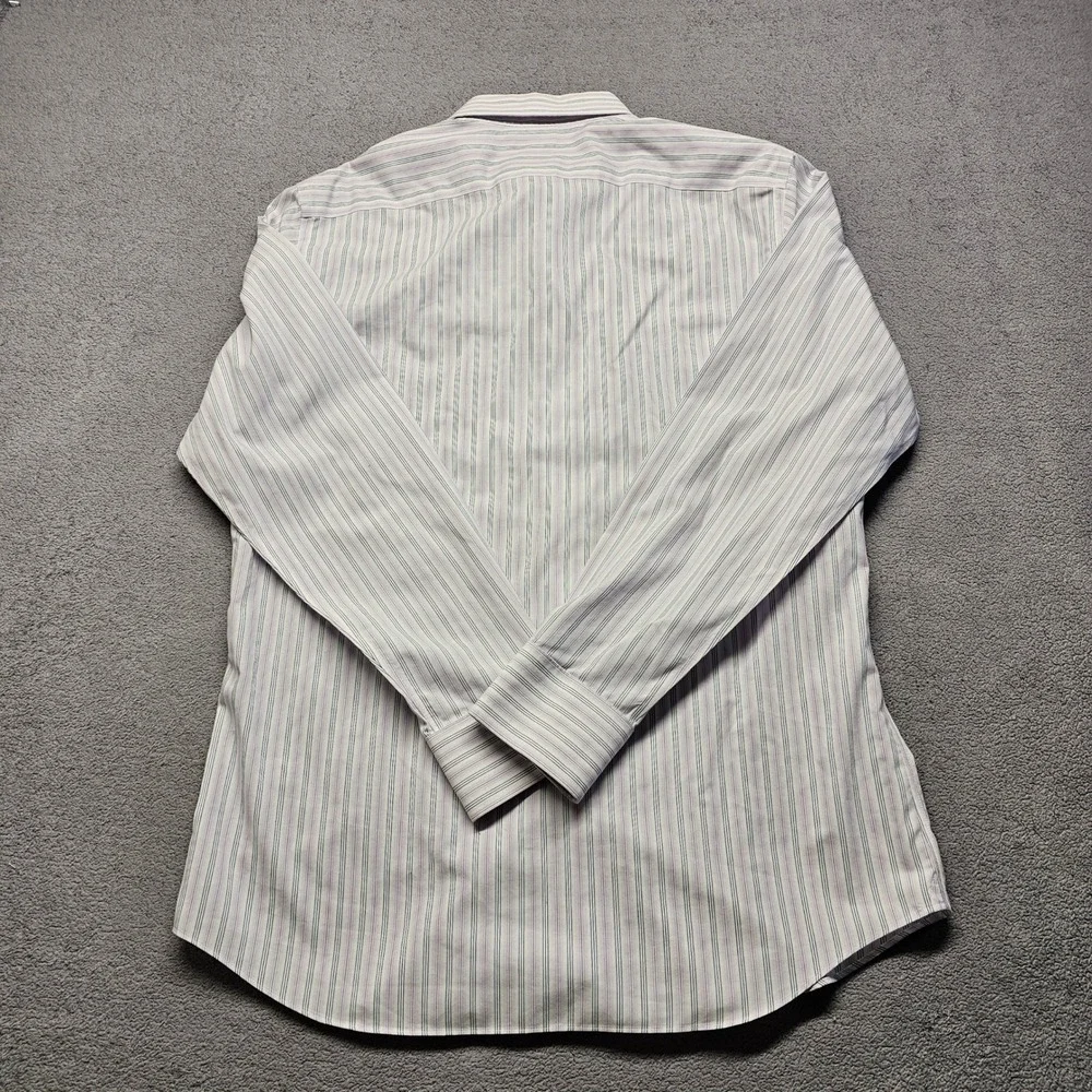 Banana Republic Shirt Dress Men M Purple Blue Stripe Non Iron Slim Fit Button Up